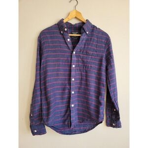 Abercrombie & Fitch Mens Small 100% Linen Striped Button Down Shirt Navy